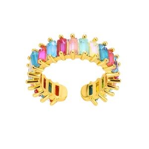 Rainbow Baguette Open Cuff Ring | PVD Gold Coated Stainless Steel